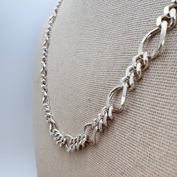 Sterling Silver 925 Heavy Figaro Chain Necklace Lobster Clasp Size 20" Length - Picture 4 of 12